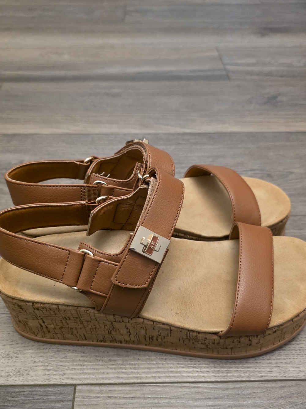 Anne Klein Violette Cognac Leather Platform Wedge Sandals – Size 9 - Picture 2 of 8